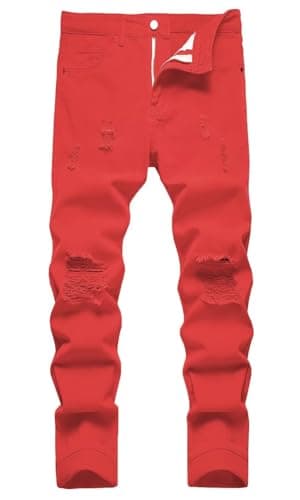HENGAO Men's Slim Fit Ripped Denim Jeans