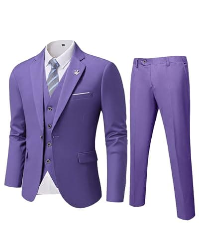 MY'S Men's Slim Fit 3PC Suit Set with One-Button Jacket, Pants & Tie