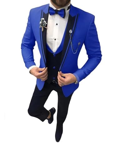 Suzhimo Men's Slim Fit Tuxedo Suit with Blazer, Pants & Tie for Marriage Prom