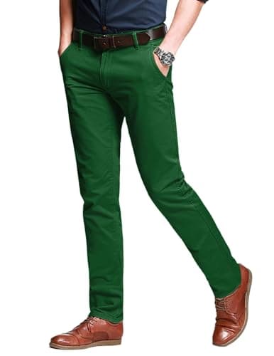 32 Size Men's Slim-Tapered Flat Front Grass Green Casual Pants