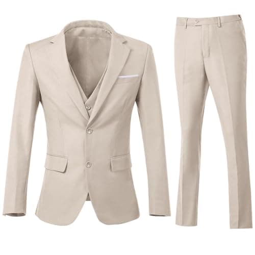 ZKHOECR Men's 3-Piece Slim Fit Two-Button Suit Set Jacket & Pants
