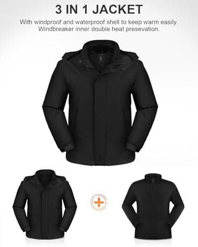 BEFAMALI Men's Waterproof 3-in-1 Ski Jacket with Hood