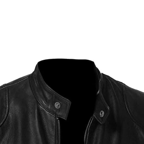 Men's Faux Leather Motorcycle Jacket with Stand Collar