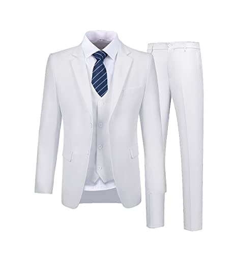 Wudli Mens Slim Fit 3-Piece Groomsmen Wedding Suit Notched Lapel Tuxedo Jacket Pants Vest Set