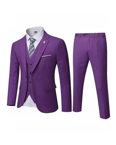 MY'S Men's 3-Piece Solid Suit Set: One-Button Slim Fit Jacket,Vest,Pants+Tie