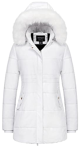 Chrisuno Women's Winter Warm Puffer Jacket with Faux Fur Hood
