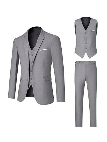Men's 3 Piece Slim Fit Suit with Jacket, Vest, Pants, and Tie