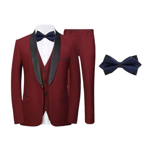 SZRJ Mens Slim Fit Tuxedo Suit Set 4 Piece Wedding Ensemble with Bow-Tie