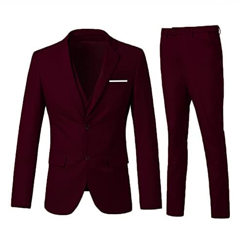 ZKHOECR Men's 3-Piece Slim Fit Two-Button Suit Set Jacket & Pants