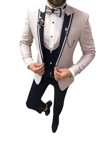 Suzhimo Men's Slim Fit Tuxedo Suit with Blazer, Pants & Tie for Marriage Prom