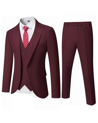 YND Men's Slim Fit 3-Piece Business Suit Set with Blazer & Vest