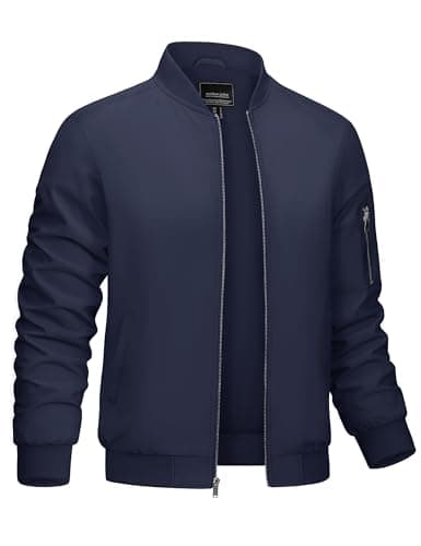 CRYSULLY Men's Lightweight Bomber Jacket for Spring Fall Casual Windbreaker
