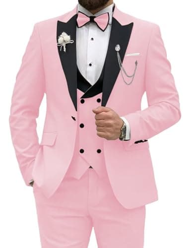 Wangyue Men's Slim Fit Tuxedo 3-Piece Suit for Wedding Party Prom Dinner