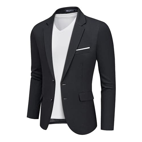 WULFUL Men's Slim Fit Casual Blazer Jacket - Lightweight Sport Coat