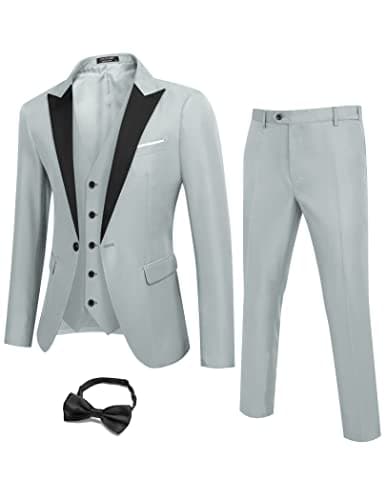 COOFANDY Men's Slim Fit Prom Tuxedo 3-Piece Suit with Blazer, Vest, Pants & Tie