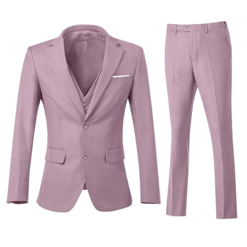 ZKHOECR Men's 3-Piece Slim Fit Two-Button Suit Set Jacket & Pants
