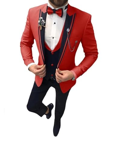 Suzhimo Men's Slim Fit Tuxedo Suit with Blazer, Pants & Tie for Marriage Prom