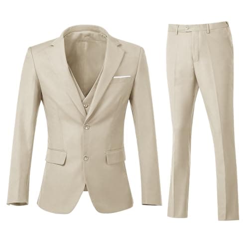 ZKHOECR Men's 3-Piece Slim Fit Two-Button Suit Set Jacket & Pants