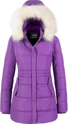 Chrisuno Women's Winter Warm Puffer Jacket with Faux Fur Hood