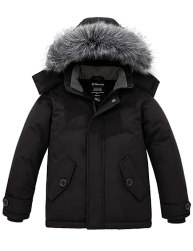 Wantdo Boys' Winter Waterproof Puffer Jacket with Hood & Fleecy Lining