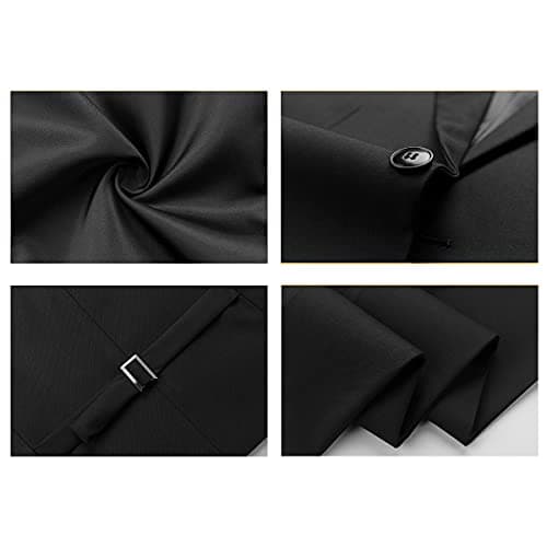 KUDORO Mens Slim Fit 3 Piece Tuxedo Suit Two Button Jacket & Trouser Vest Casual Wedding Prom
