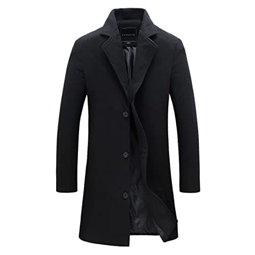PETCDIM Men's Notched Collar Trench Coat Winter Warm Regular Fit Pea Jacket