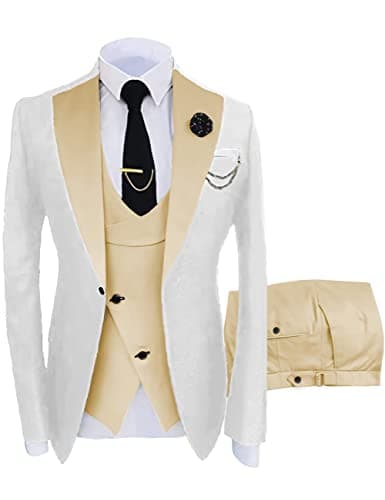 Wangyue Men's Slim Fit 3-Piece Suit for Weddings and Formal Events