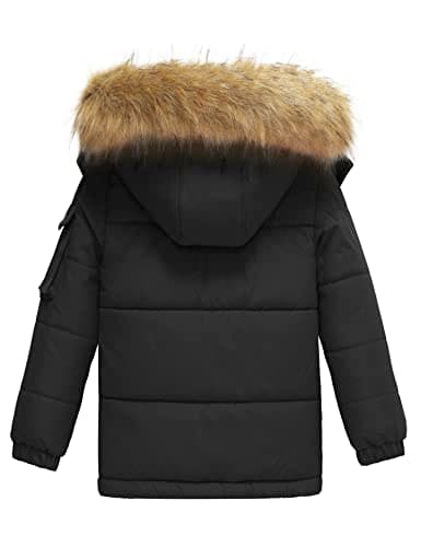 wantdo Boys' Warm Winter Waterproof Thick Puffer Jacket with Removable Hood