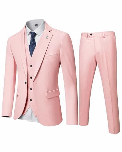 Hihawk Men's Stretch 3-Piece Slim Fit Suit Blazer Set Jacket Vest Pants Tie