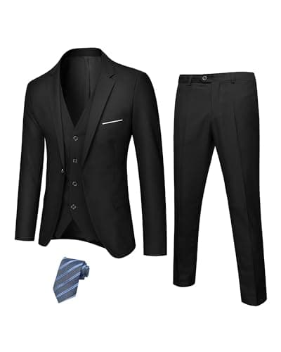Hihawk Men's Slim Fit 3-Piece Stretch Suit with Blazer, Vest, Pants, and Tie