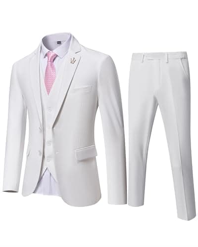 MY'S Men's 3-Piece Slim Fit Suit Set with Blazer, Vest, Pants, and Tie for Weddings