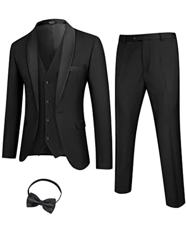 COOFANDY Men's Slim Fit Tuxedo Suit 3-Piece Set with Tie
