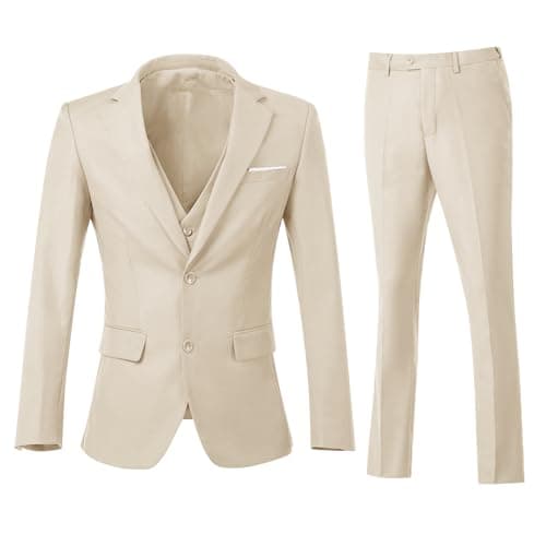 ZKHOECR Men's 3-Piece Slim Fit Two-Button Suit Set Jacket & Pants