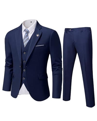 MY'S Men's Slim Fit 3PC Suit Set with One-Button Jacket, Pants & Tie