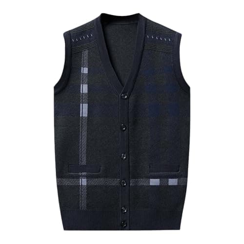 Men's Plaid V-Neck Classic Knit Sleeveless Sweater Vest