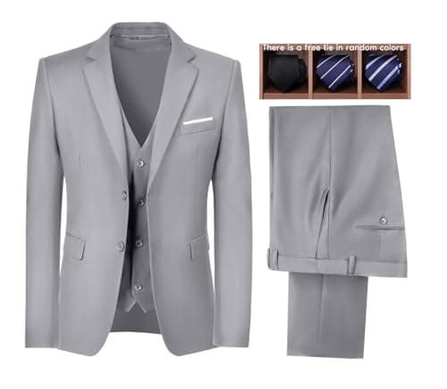 Wudli Mens Slim Fit 3-Piece Groomsmen Wedding Suit Notched Lapel Tuxedo Jacket Pants Vest Set
