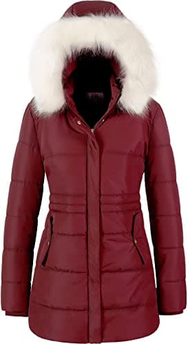 Chrisuno Women's Winter Warm Puffer Jacket with Faux Fur Hood