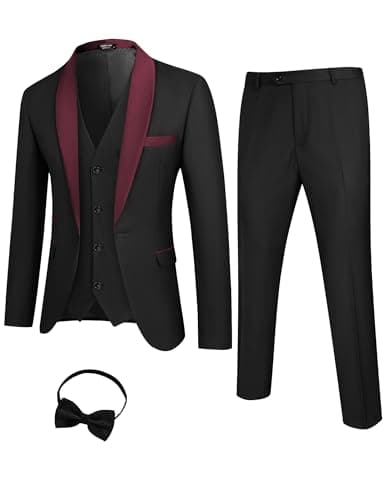 COOFANDY Men's Slim Fit Tuxedo Suit 3-Piece Set with Tie