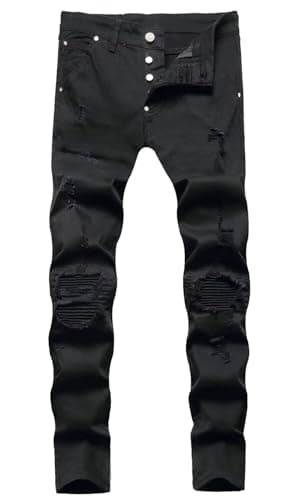 HENGAO Men's Slim Fit Ripped Denim Jeans