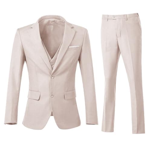ZKHOECR Men's 3-Piece Slim Fit Two-Button Suit Set Jacket & Pants