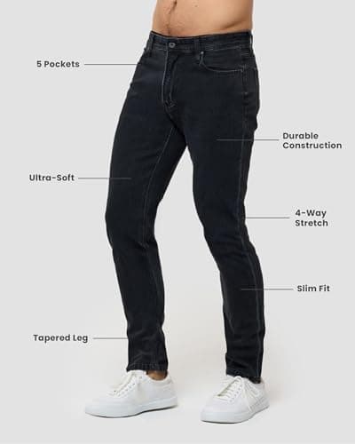 INTO THE AM Mens Legacy Stretch Denim Slim Tapered Ultra-Soft Jeans