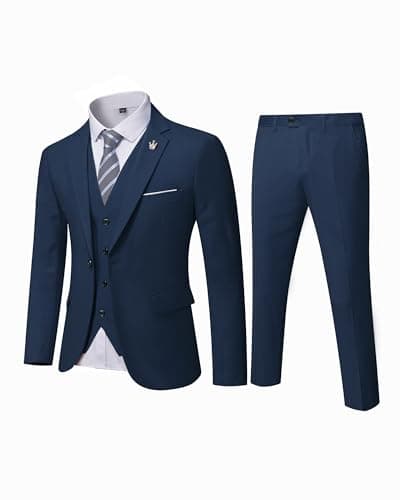 MY'S Men's 3-Piece Solid Suit Set: One-Button Slim Fit Jacket,Vest,Pants+Tie
