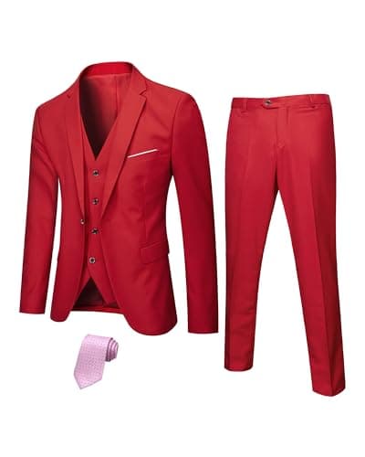Hihawk Men's Slim Fit 3-Piece Stretch Suit with Blazer, Vest, Pants, and Tie