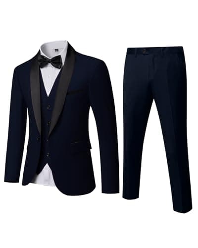 MrSure Men's Slim Fit 3 Piece Tuxedo Suit - Premium Jacket, Vest & Pants Set