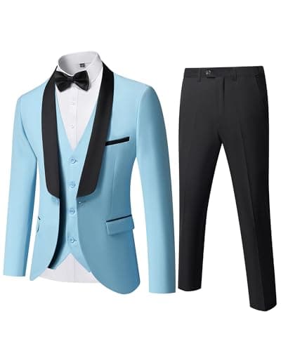 YND Men's Slim Fit Tuxedo Suit 3-Pc Set with Bow Tie