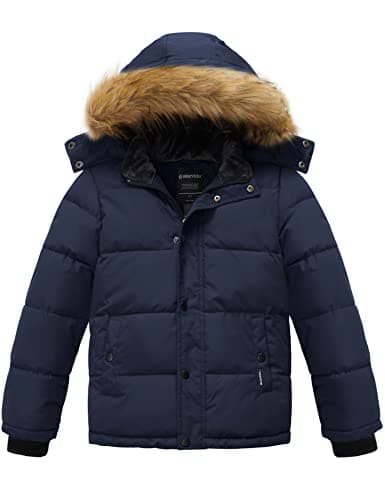 Boys' Winter Waterproof Faux Fur Hood Puffer Jacket