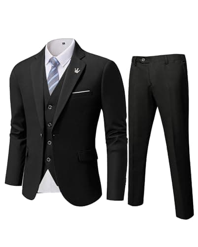 MY'S Men's Slim Fit 3PC Suit Set with One-Button Jacket, Pants & Tie