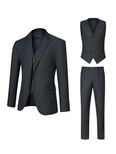 DEETRUST Men's Slim Fit 3 Piece Suit Set with Blazer and Multi-Functional Pockets