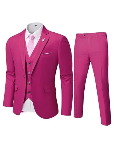 MY'S Men's Slim Fit 3PC Suit Set with One-Button Jacket, Pants & Tie