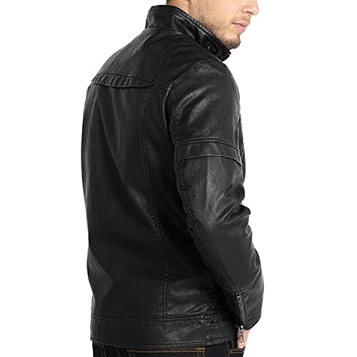 WULFUL Classic Stand Collar Leather Motorcycle Jacket